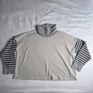 THML Anthropologie Womens Sz L Colorblock Striped Sleeve Cowl Neck Pullover Top‎